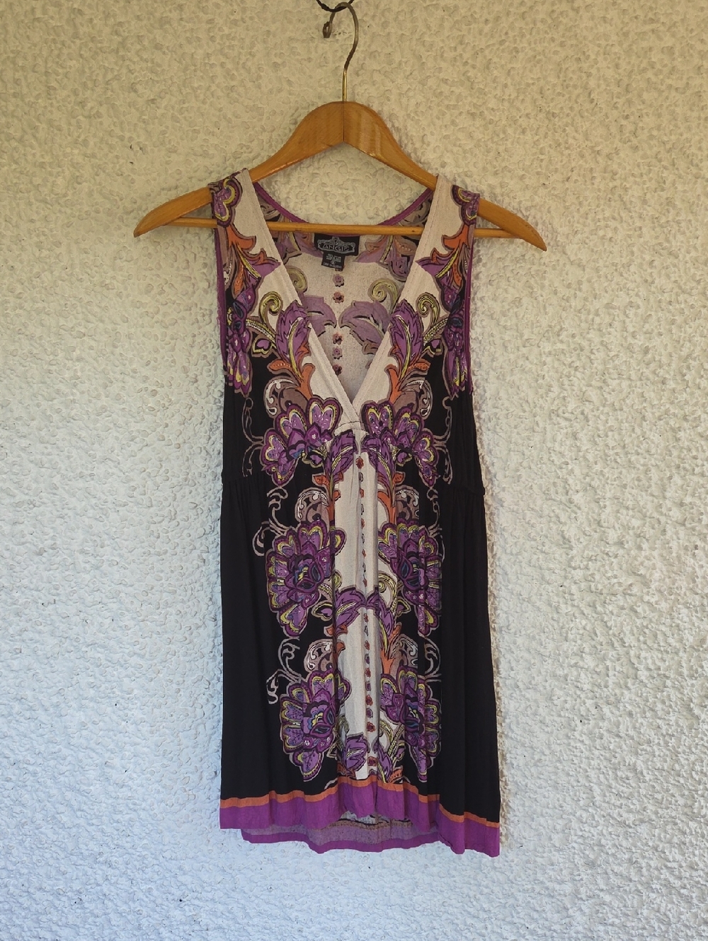 Angie Floral Print Tunic in Black, Purple and Cream